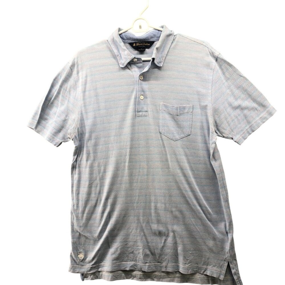 Brooks Brothers Short Sleeve Polo Shirt Mens L Light Blue Cotton Slim Fit